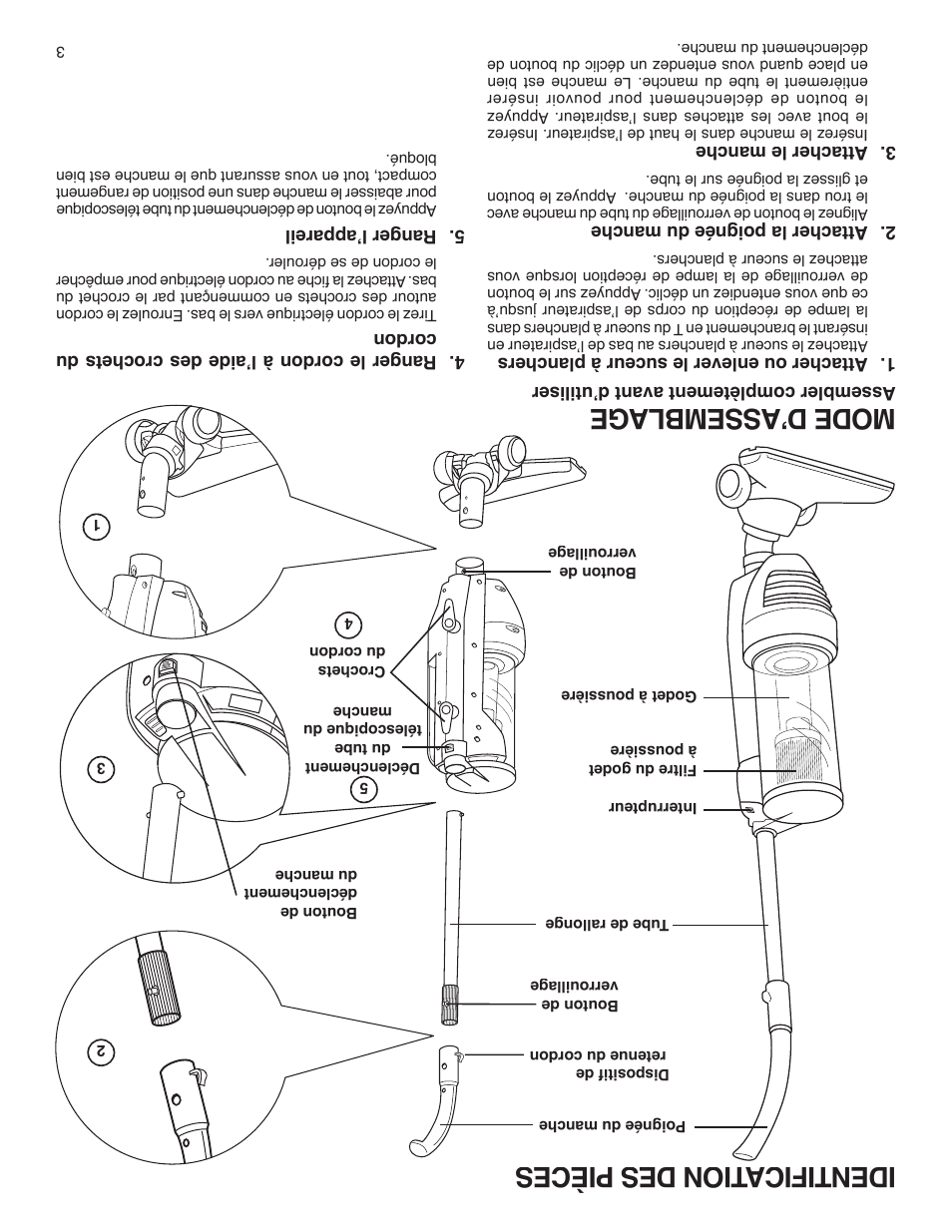 Mo de dʼa sse mbl ag e, Ide nti fic ati on des pi èce s | Eureka 420 User Manual | Page 14 / 16
