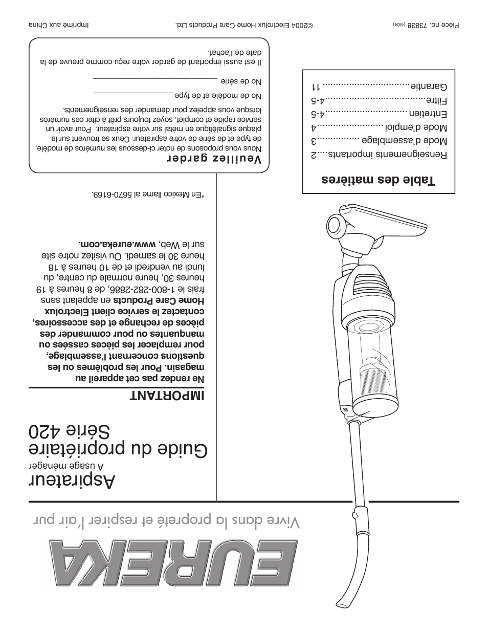 Eureka 420 User Manual | Page 16 / 16