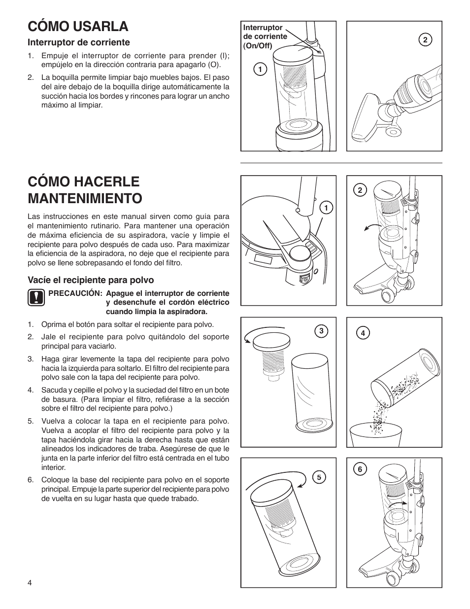 Cómo usarla, Cómo hacerle mantenimiento | Eureka 420 User Manual | Page 9 / 16