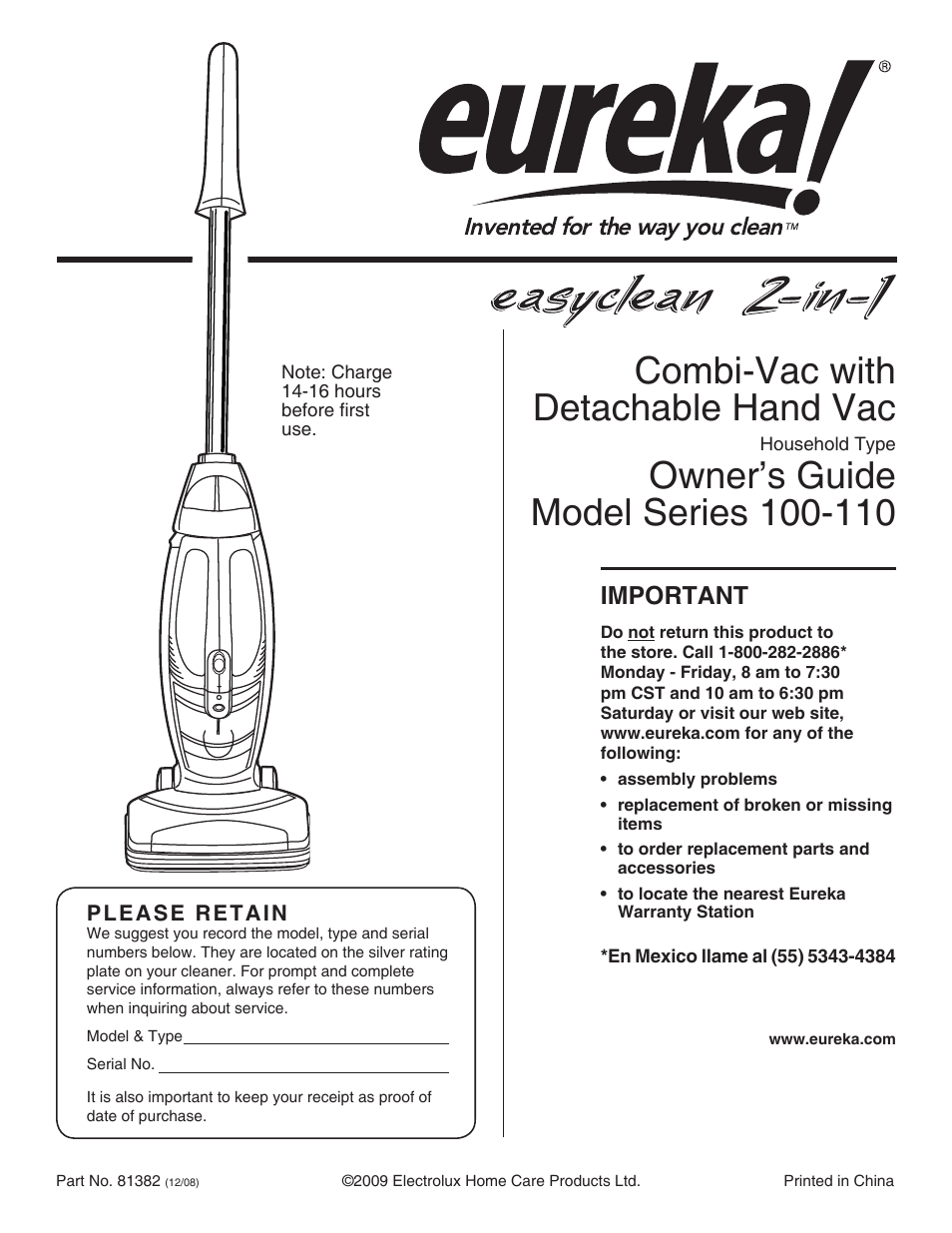 Eureka 100-110 User Manual | 26 pages