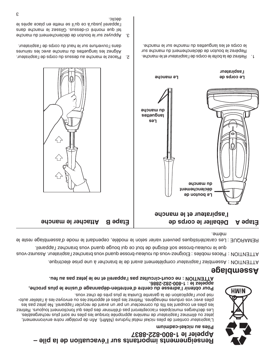 Assemblage, Étape b attacher le manche | Eureka 100-110 User Manual | Page 24 / 26