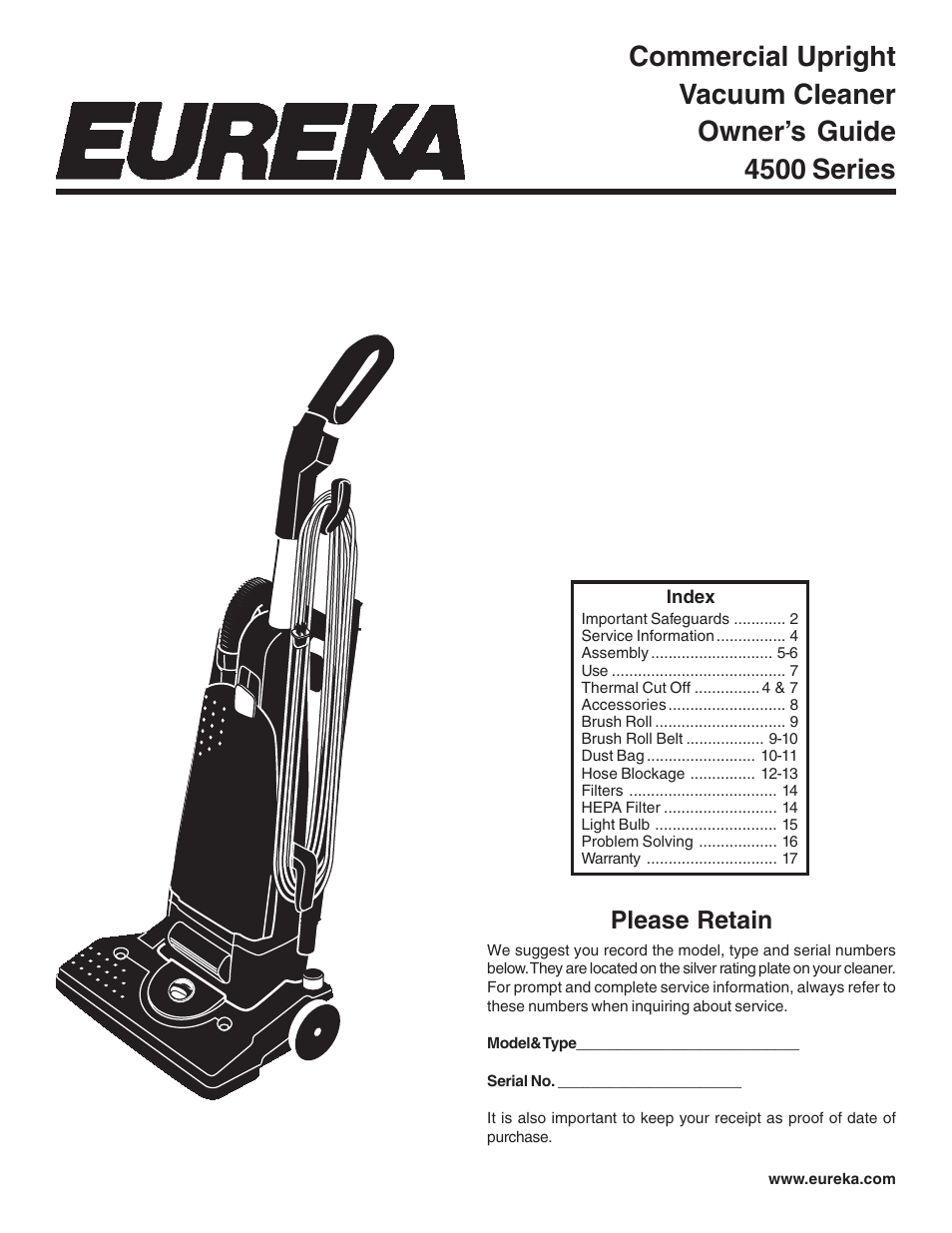 Eureka 4500 User Manual | 16 pages