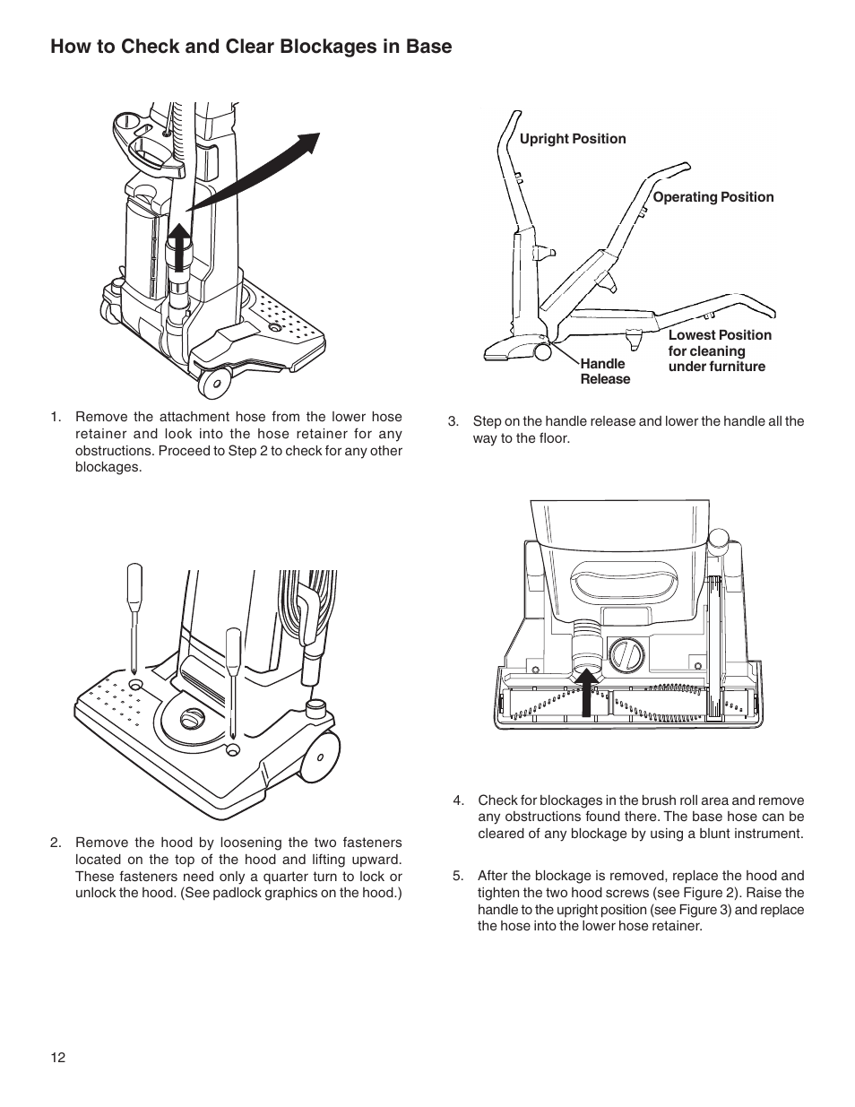 How to check and clear blockages in base | Eureka 4500 User Manual | Page 12 / 16
