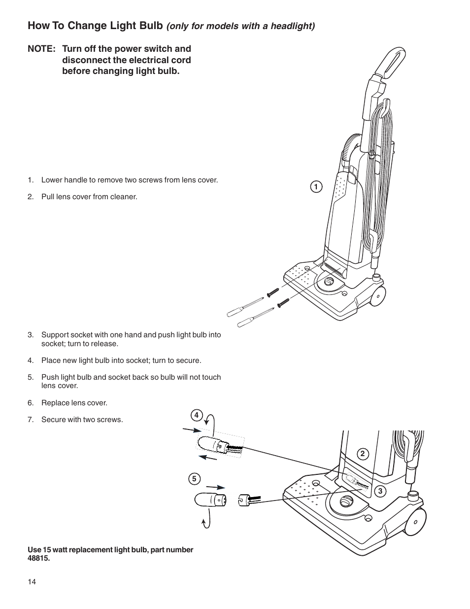 How to change light bulb | Eureka 4500 User Manual | Page 14 / 16