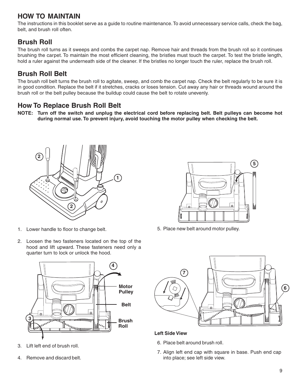 How to maintain, Brush roll, Brush roll belt | How to replace brush roll belt | Eureka 4500 User Manual | Page 9 / 16