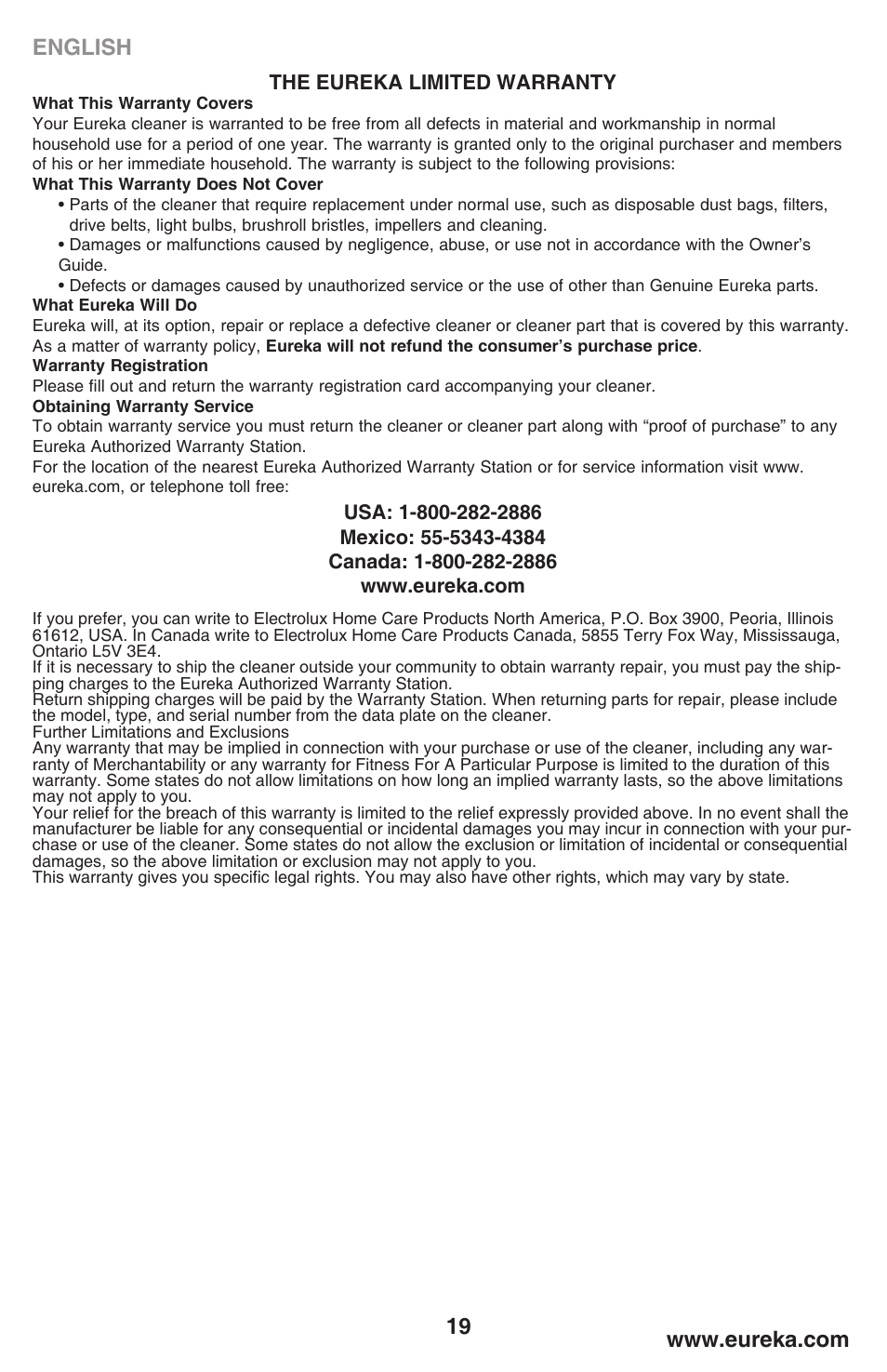 Eureka 450 User Manual | Page 19 / 22