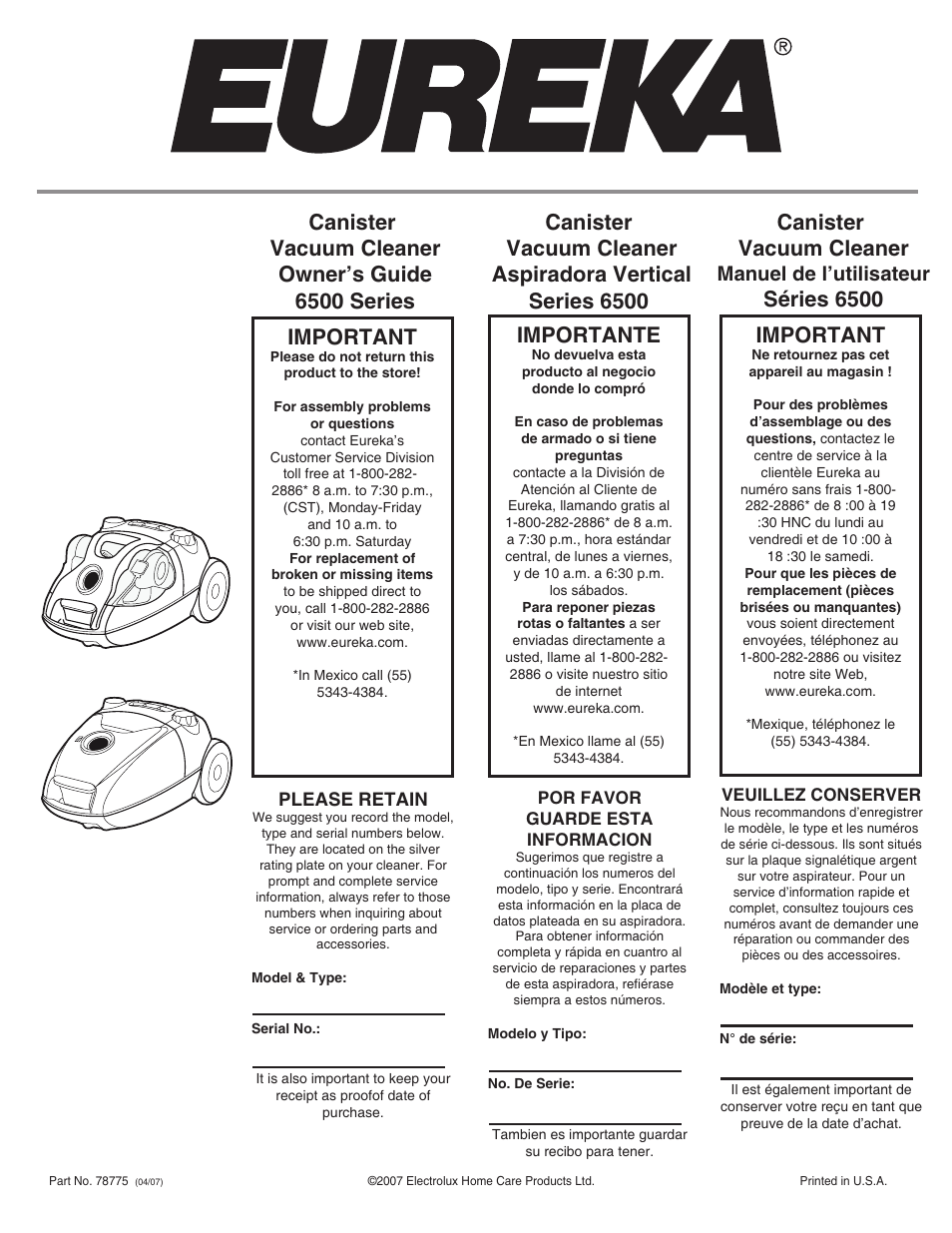 Eureka Air Extreme 6500 User Manual | 22 pages