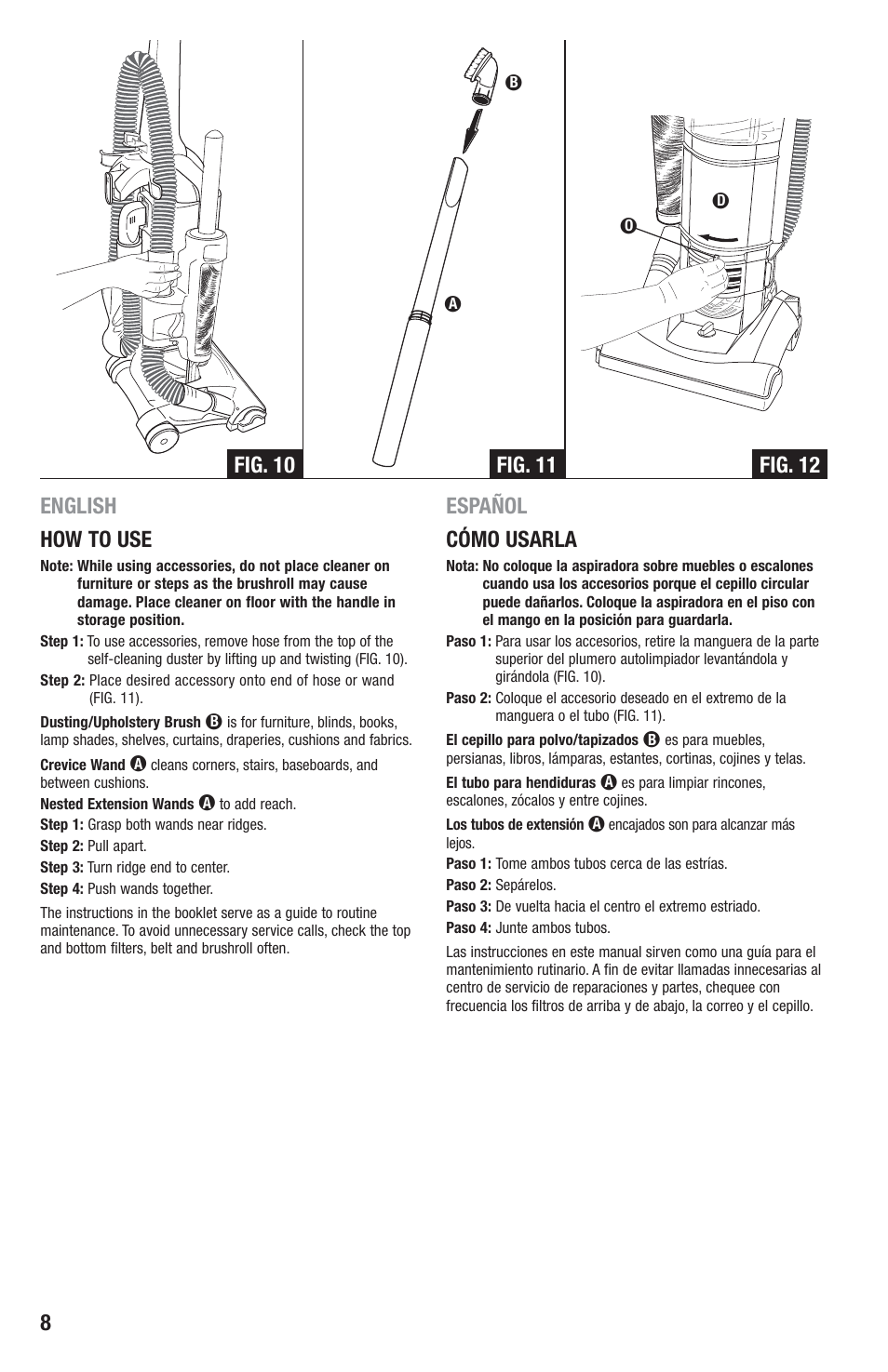 English how to use, Español cómo usarla | Eureka 2940-2969 Series User Manual | Page 8 / 20