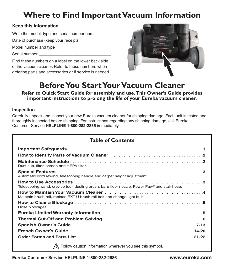 Eureka 4230 Series User Manual | Page 2 / 8