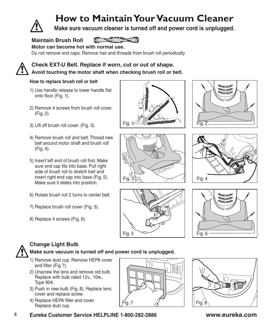How to maintain your vacuum cleaner | Eureka 4230 Series User Manual | Page 6 / 8