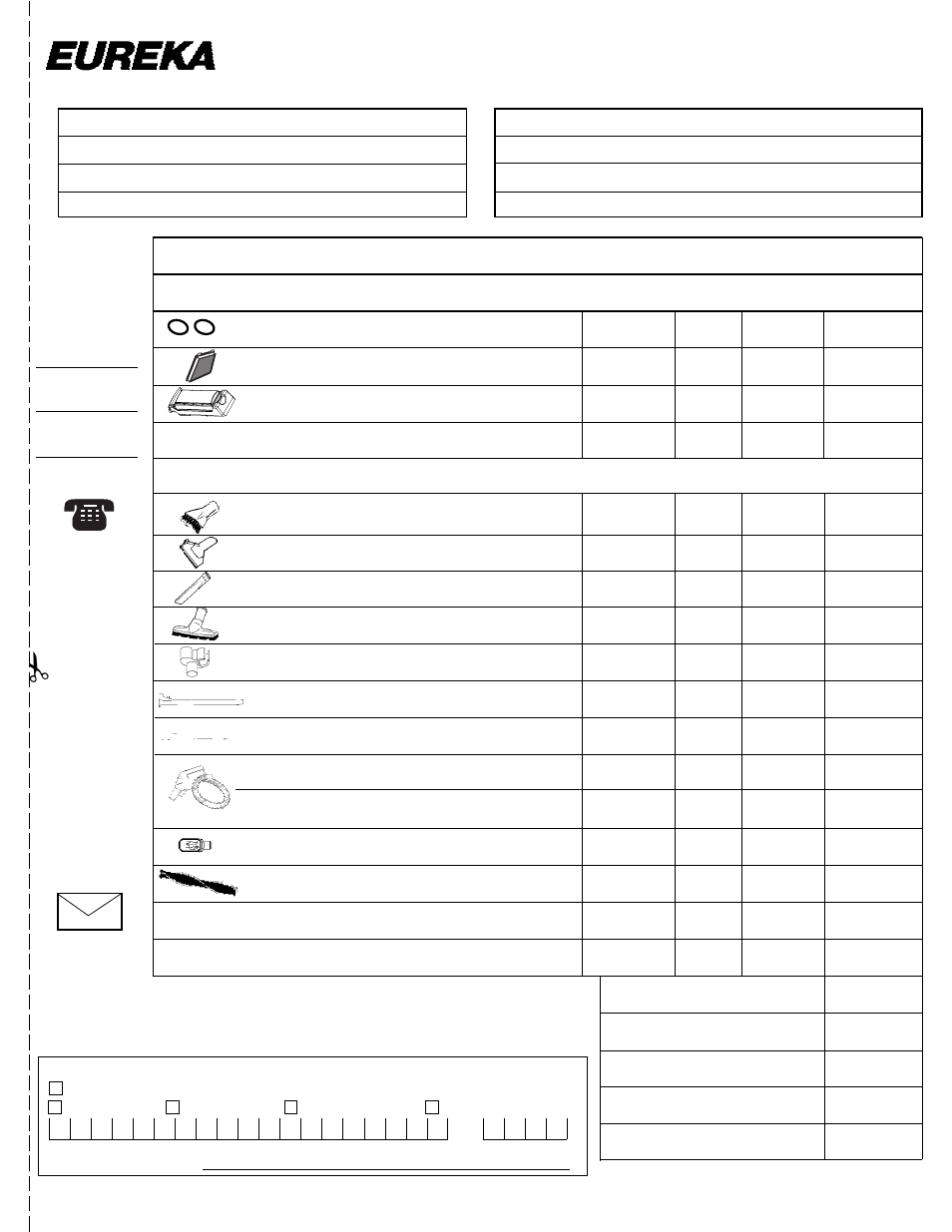 Order form, Genuine eureka bags, belts, filters, Accessories/tools | Total enclosed total, By mail | Eureka WHIRLWIND 6980 User Manual | Page 13 / 16