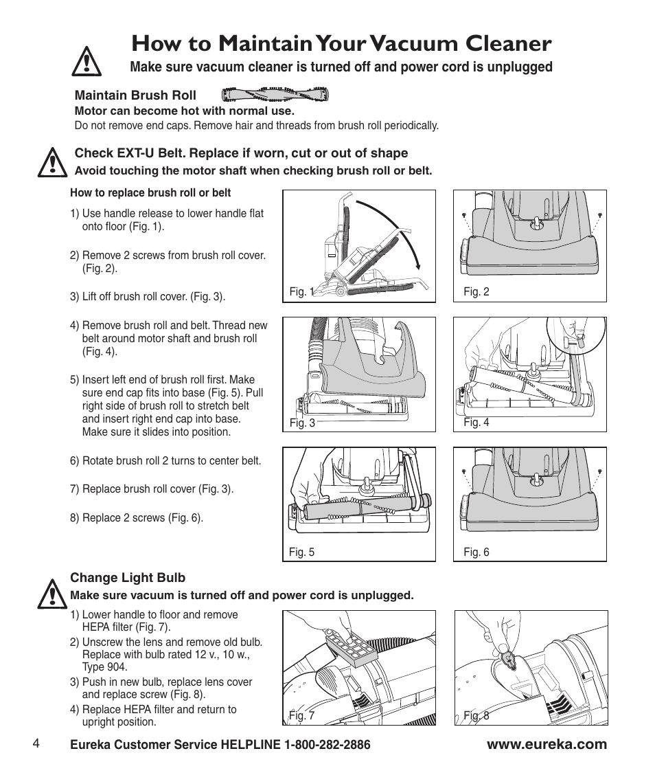 How to maintain your vacuum cleaner | Eureka 3276-3280 User Manual | Page 6 / 8