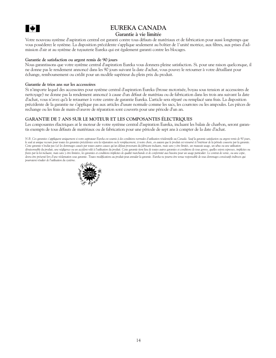 Eureka canada | Eureka Vacuum System Cleaner User Manual | Page 14 / 20