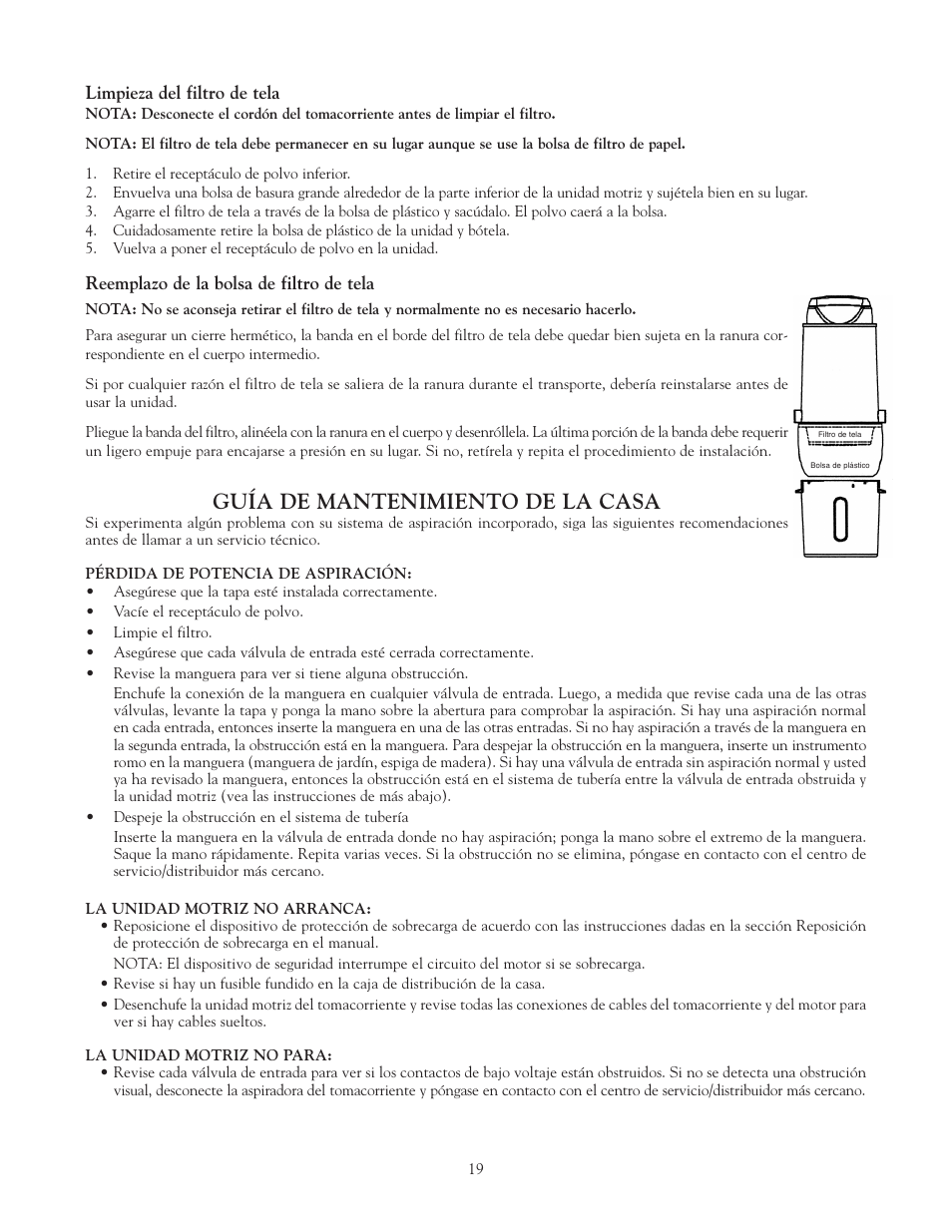 Guía de mantenimiento de la casa | Eureka Vacuum System Cleaner User Manual | Page 19 / 20
