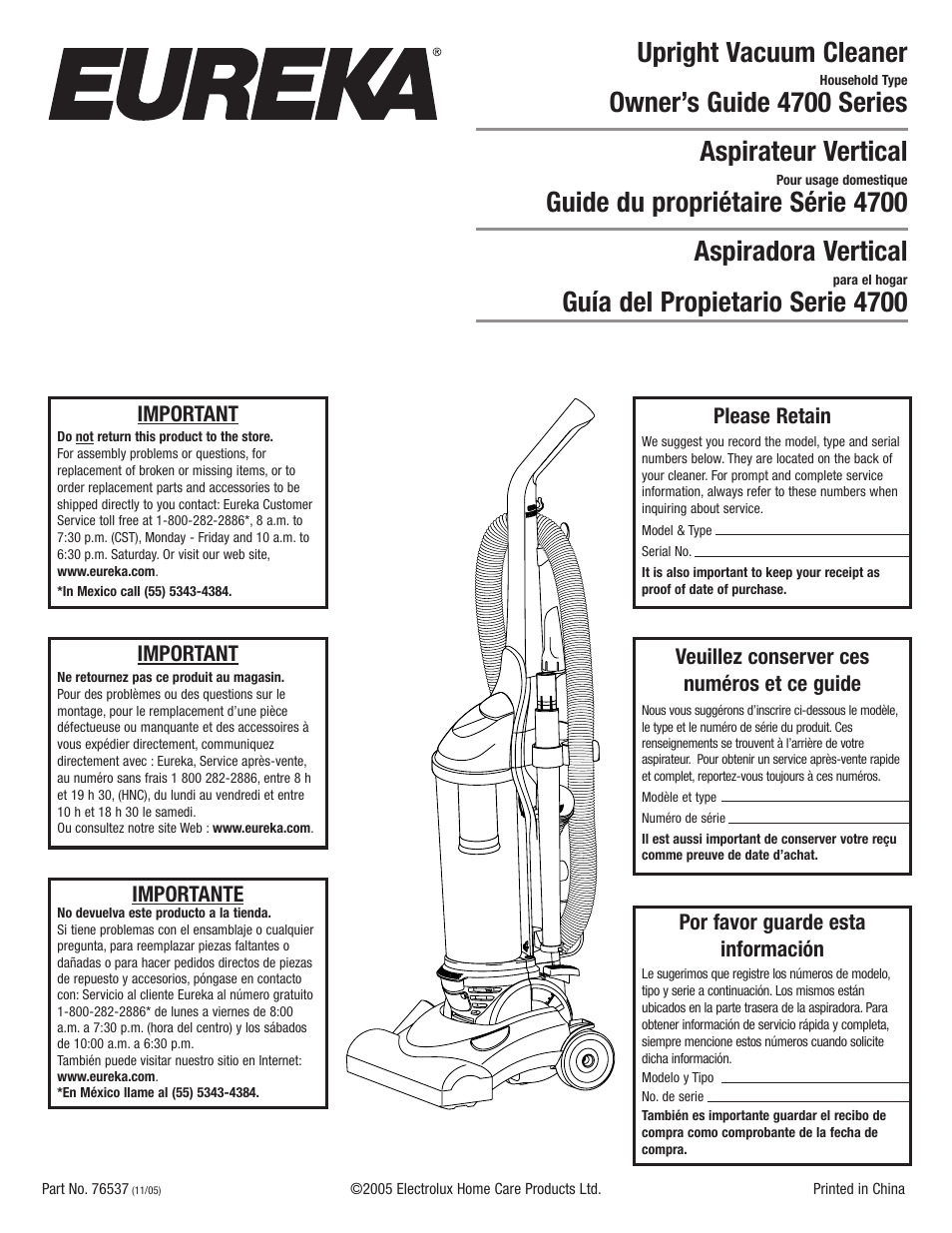 Eureka 4700 Series User Manual | 36 pages