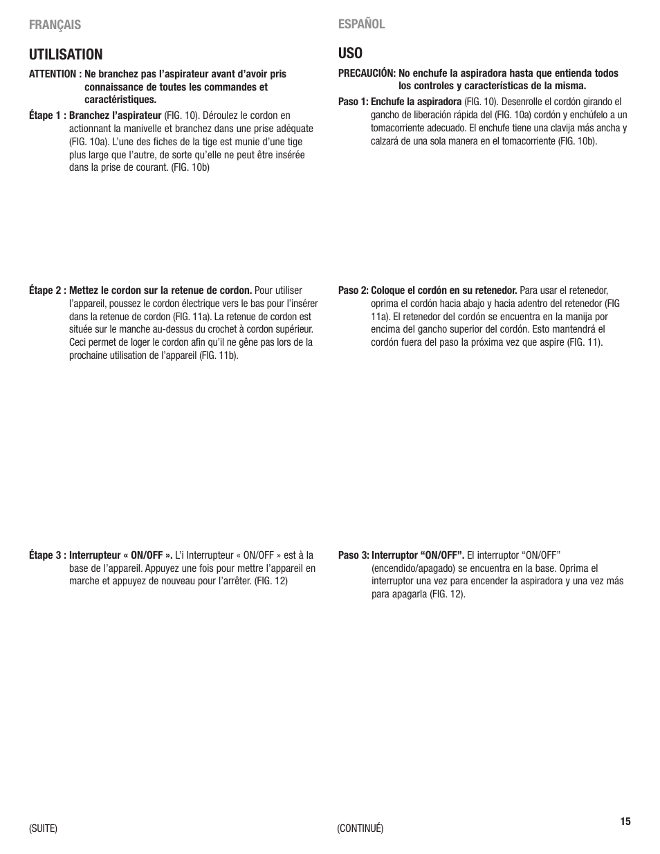 Utilisation | Eureka 4700 Series User Manual | Page 15 / 36