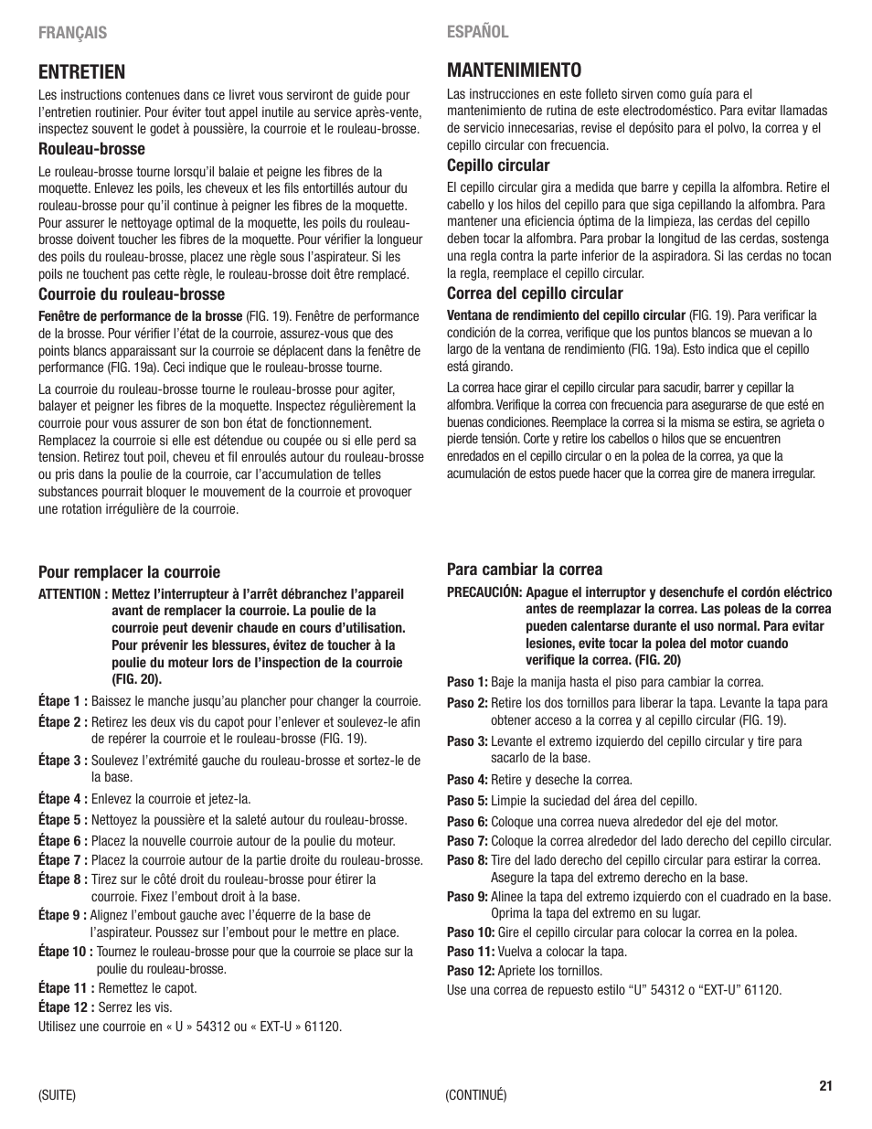 Mantenimiento, Entretien | Eureka 4700 Series User Manual | Page 21 / 36