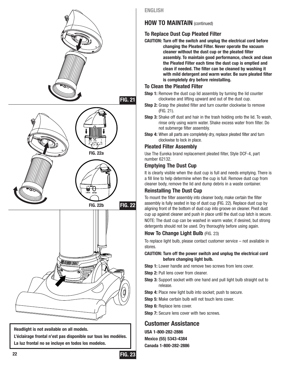 How to maintain, Customer assistance | Eureka 4700 Series User Manual | Page 22 / 36