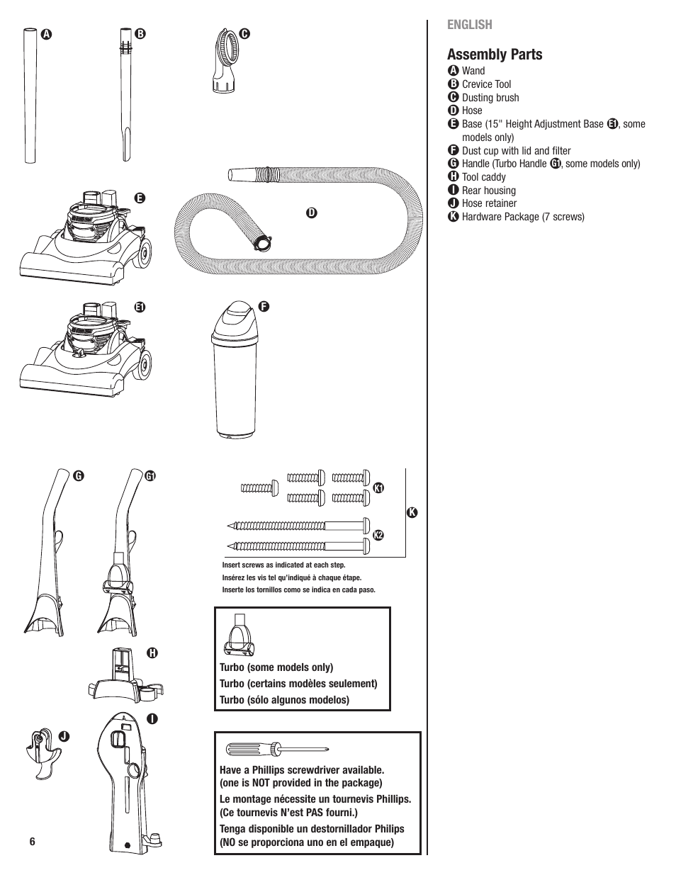 Assembly parts | Eureka 4700 Series User Manual | Page 6 / 36