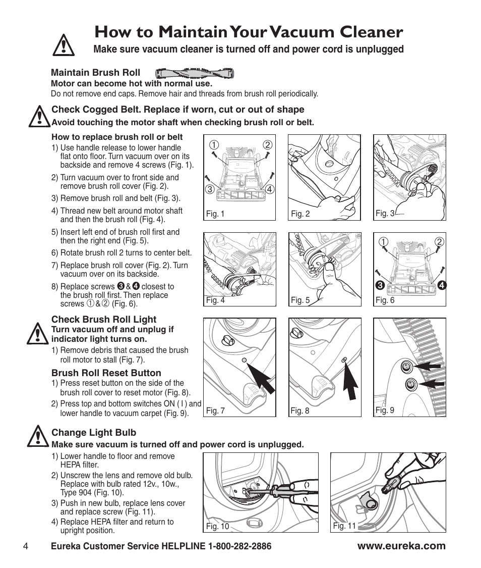 How to maintain your vacuum cleaner | Eureka 8860-8899 User Manual | Page 6 / 8