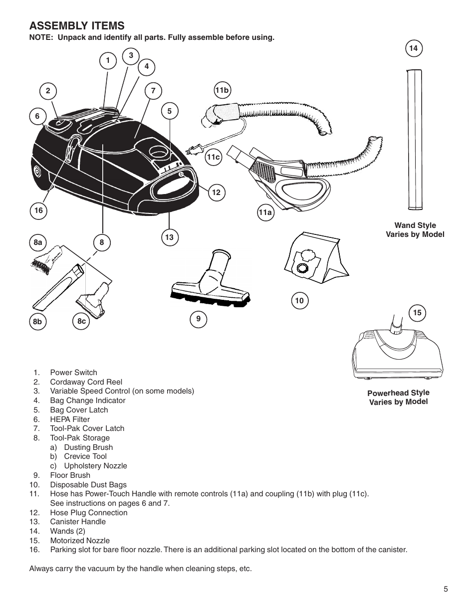 Assembly items | Eureka 6900 Series User Manual | Page 5 / 16