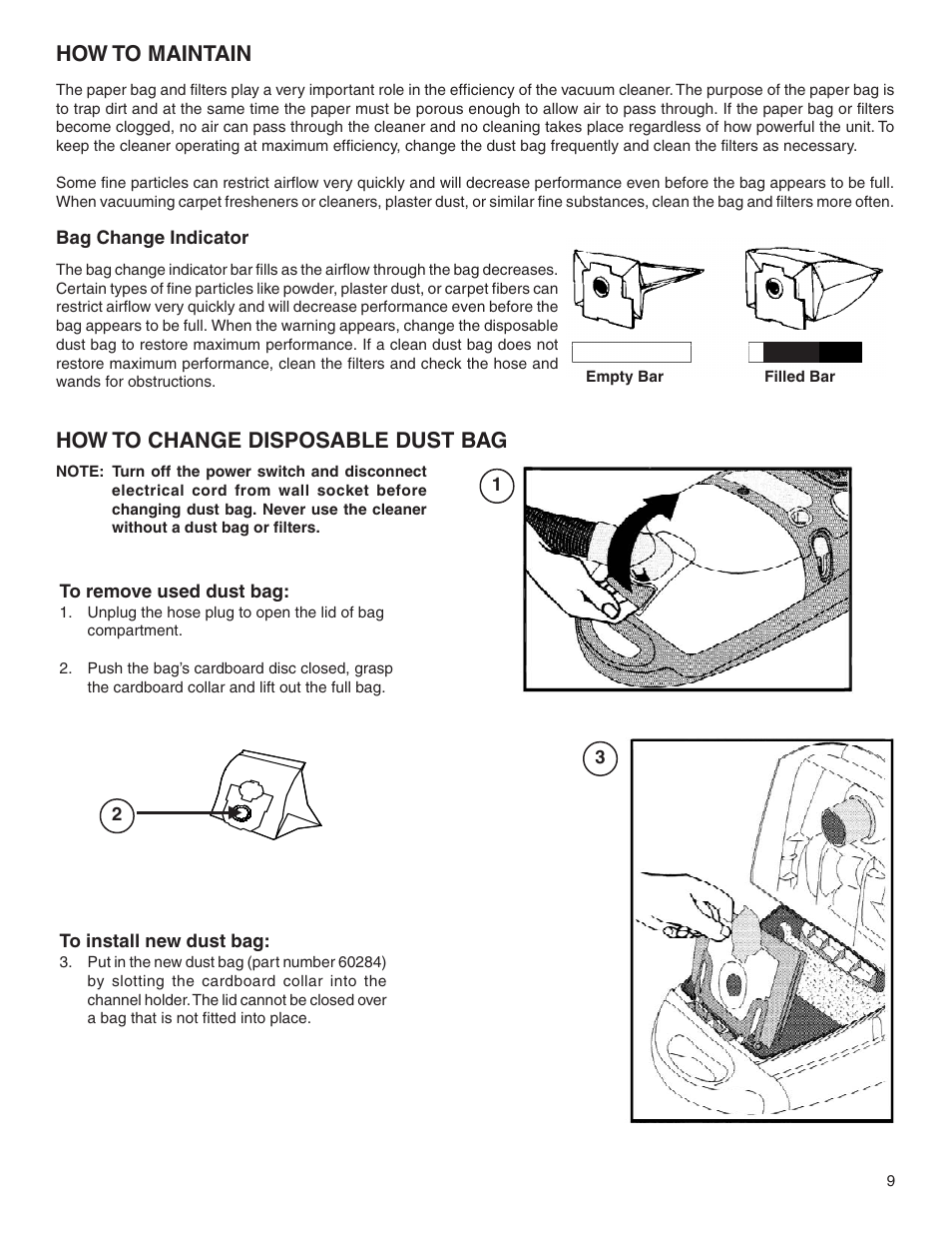 How to maintain, How to change disposable dust bag | Eureka 6900 Series User Manual | Page 9 / 16