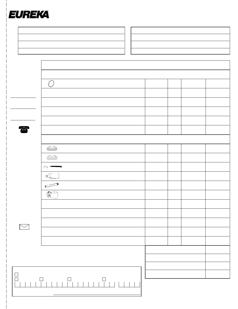 Order form, Genuine eureka belts and filters, Accessories/tools | Total enclosed, By mail | Eureka 2500 User Manual | Page 21 / 24