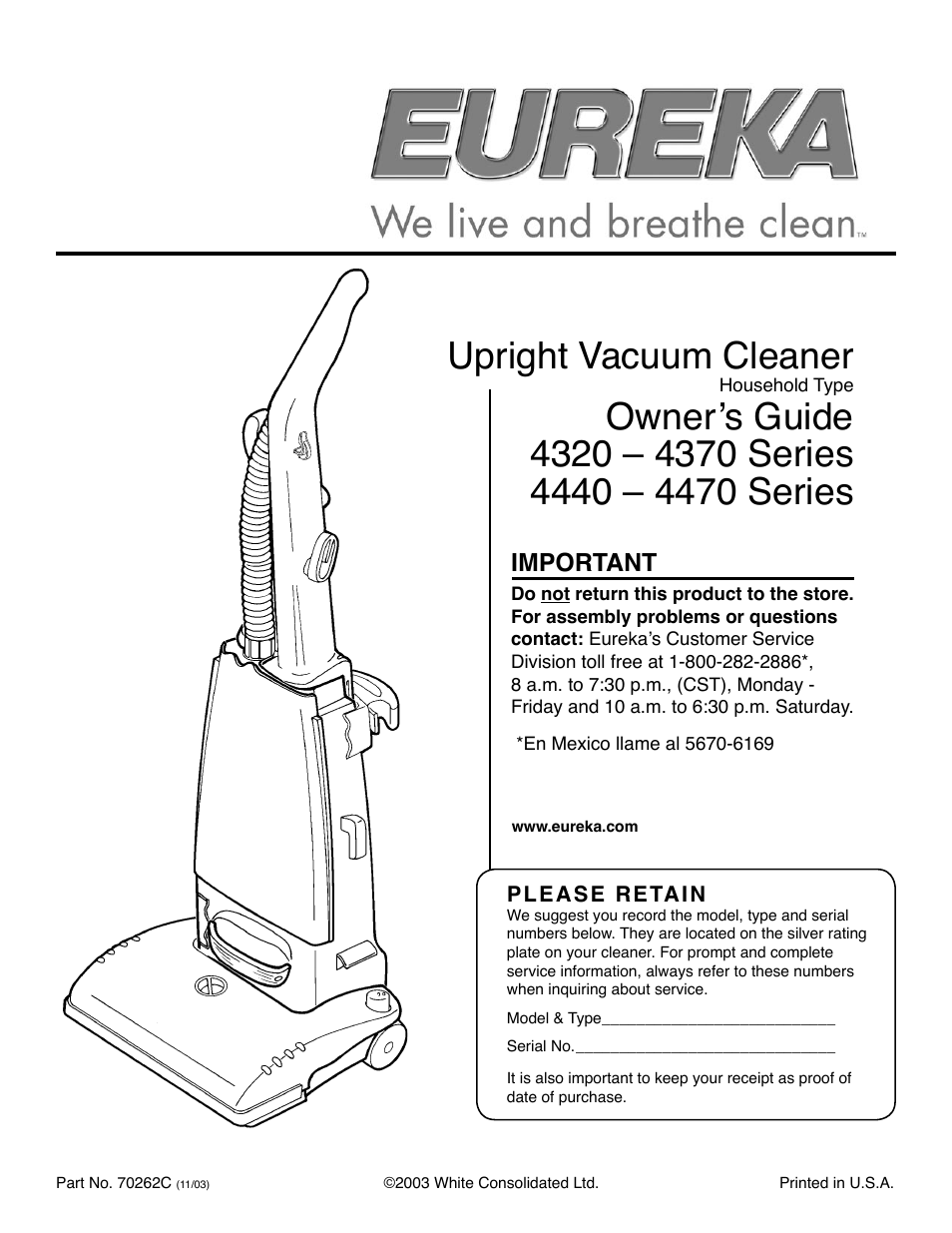 Eureka 4440-4470 Series User Manual | 11 pages