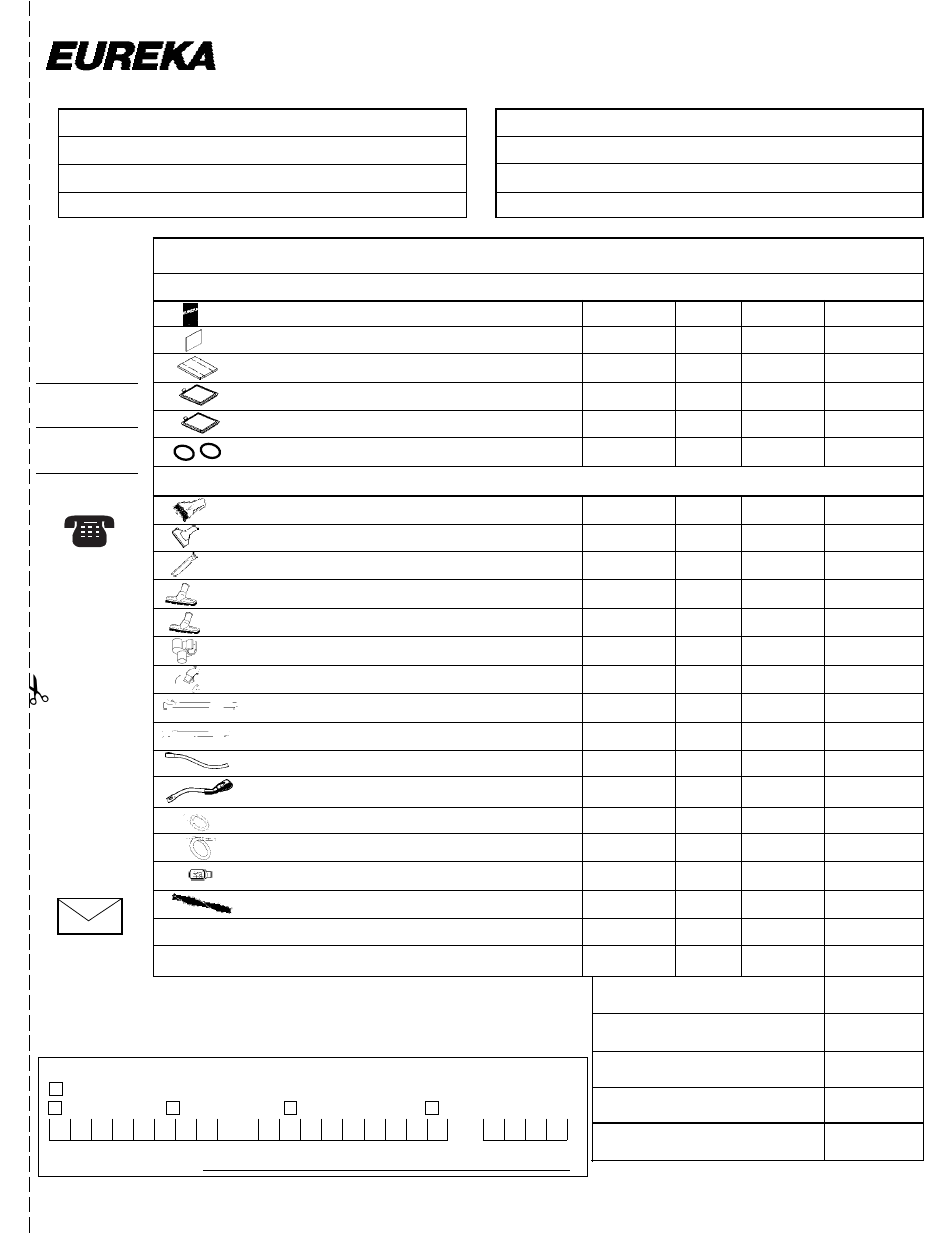 Order form, Accessories/tools, Genuine eureka bags, belts and filters | Total enclosed total, By mail | Eureka 6997 User Manual | Page 11 / 12