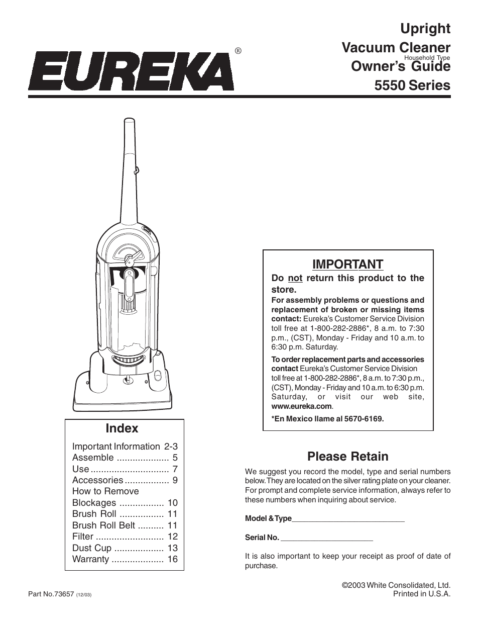 Eureka 5550 User Manual | 16 pages