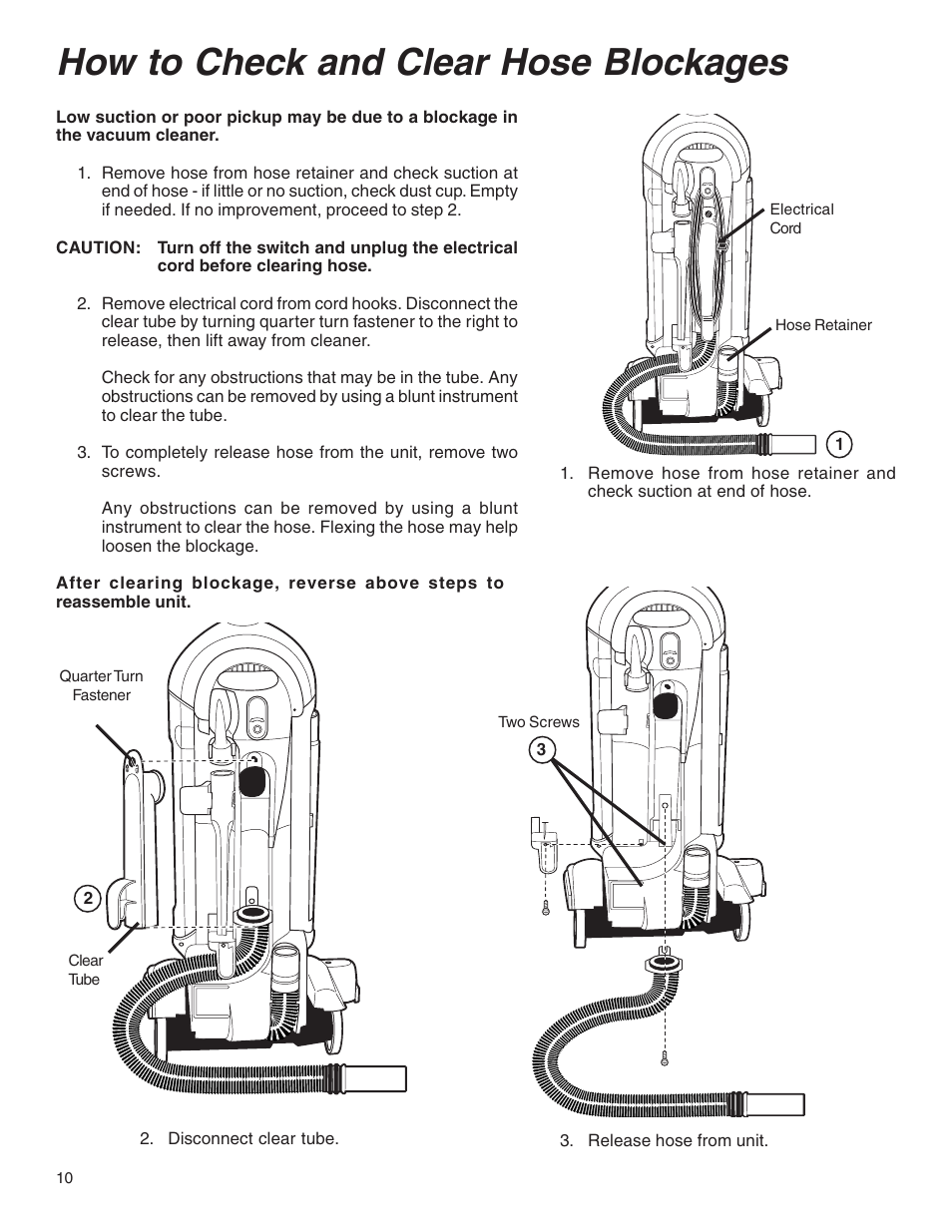How to check and clear hose blockages | Eureka 5550 User Manual | Page 10 / 16