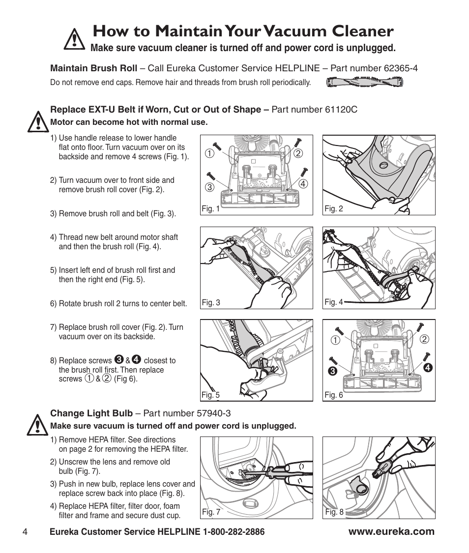 How to maintain your vacuum cleaner | Eureka 8800-8849 Series User Manual | Page 6 / 8