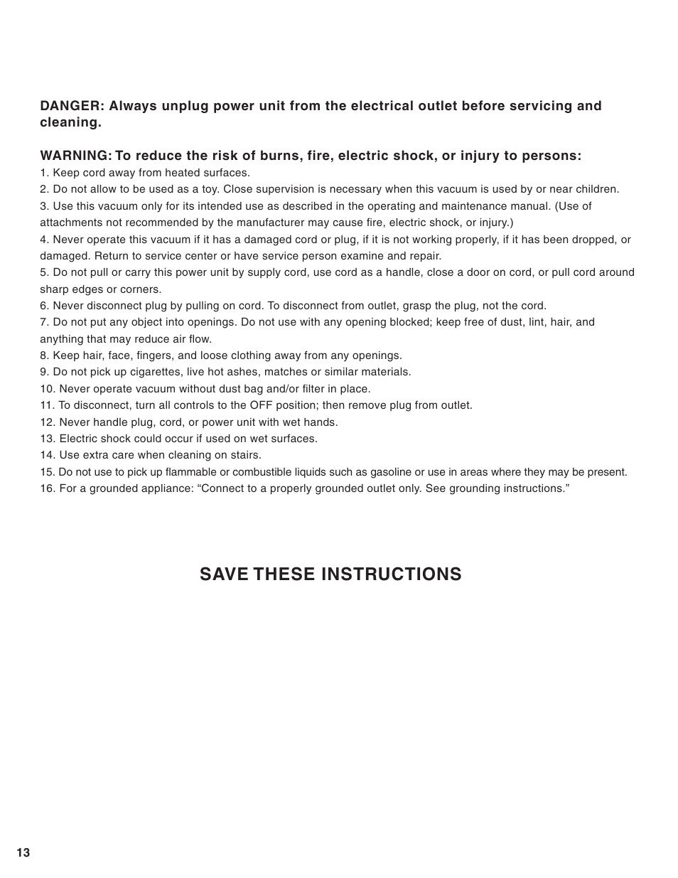 Save these instructions | Eureka Central Vacuum Cleaner User Manual | Page 14 / 15