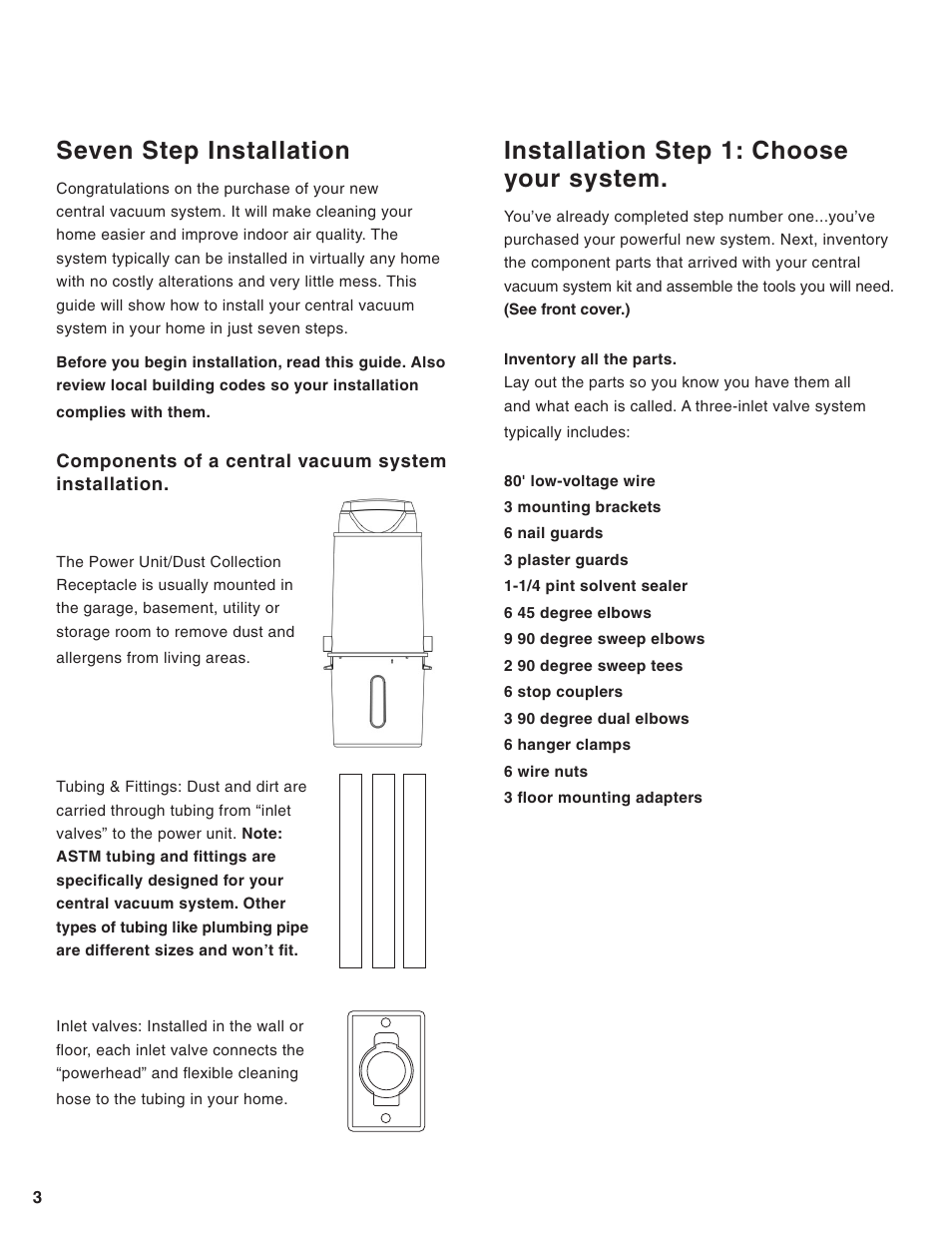 Seven step installation, Installation step 1: choose your system | Eureka Central Vacuum Cleaner User Manual | Page 4 / 15