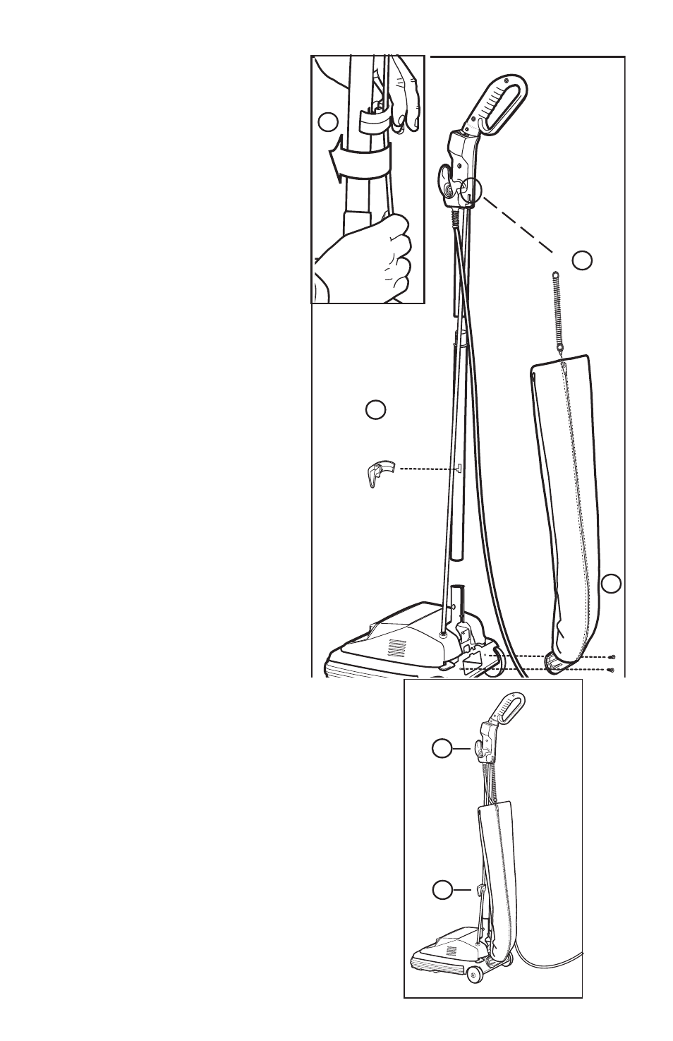 Step 2 attach lower cord hook, Step 3 attach outer bag, Step 4 store electrical cord | Eureka 670 User Manual | Page 6 / 12