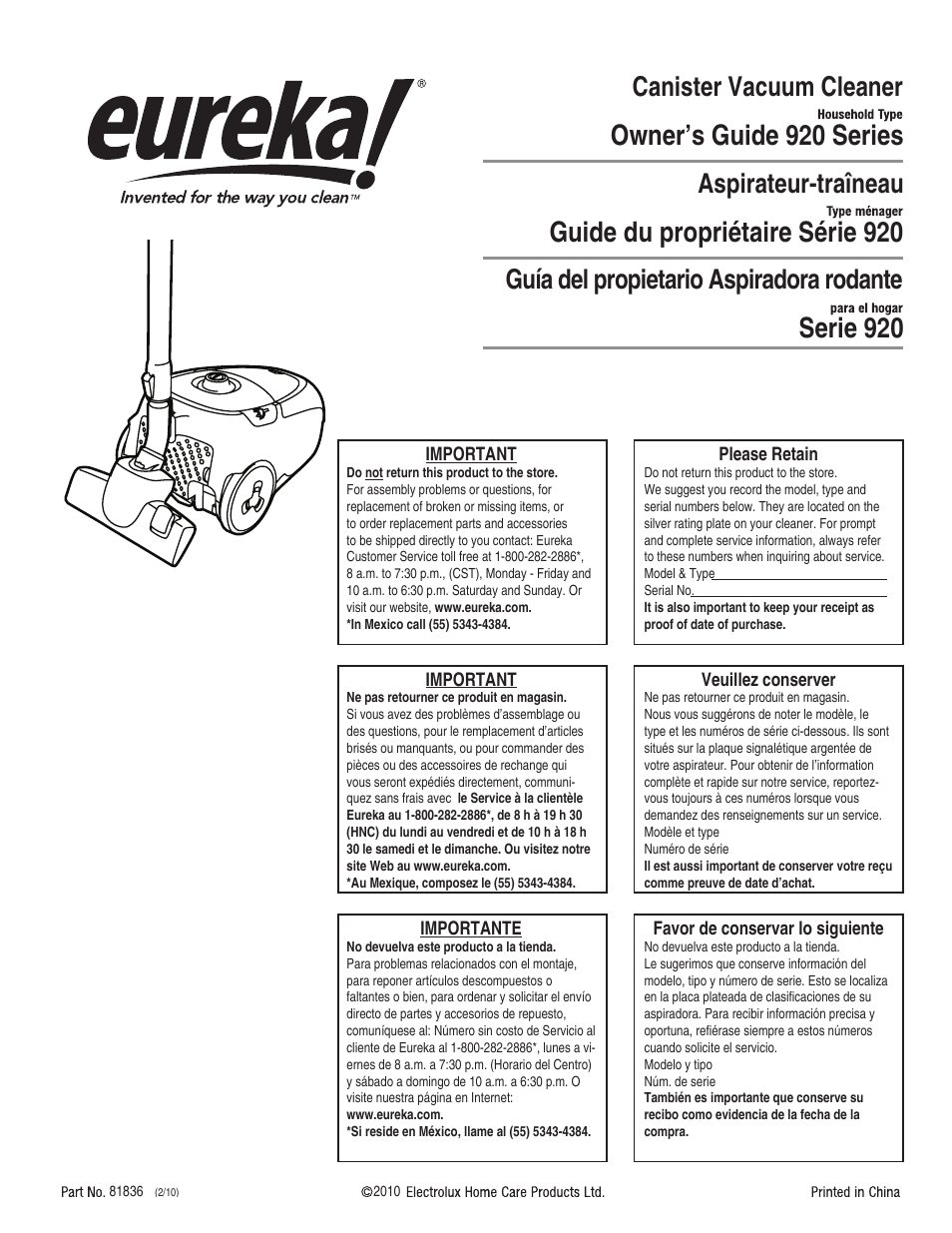 Eureka 920 User Manual | 16 pages