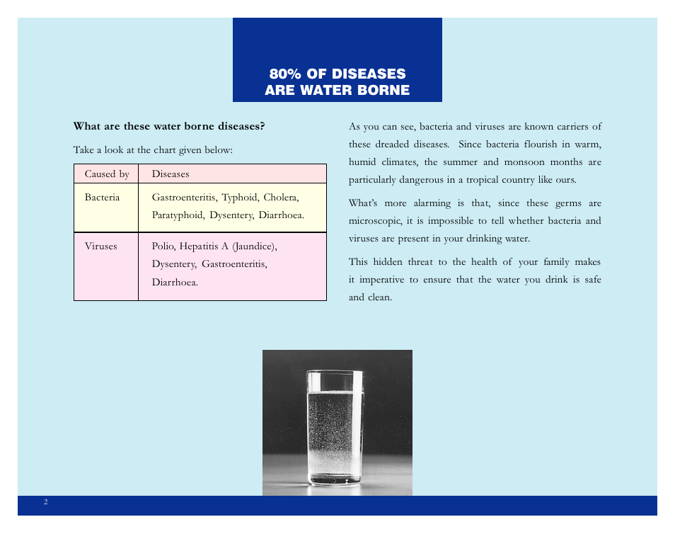 80% of diseases are water borne | Eureka Classic Aquaguard User Manual | Page 5 / 24