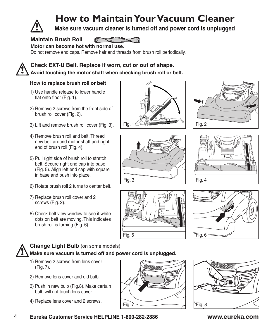 How to maintain your vacuum cleaner | Eureka 4710 Series User Manual | Page 6 / 8