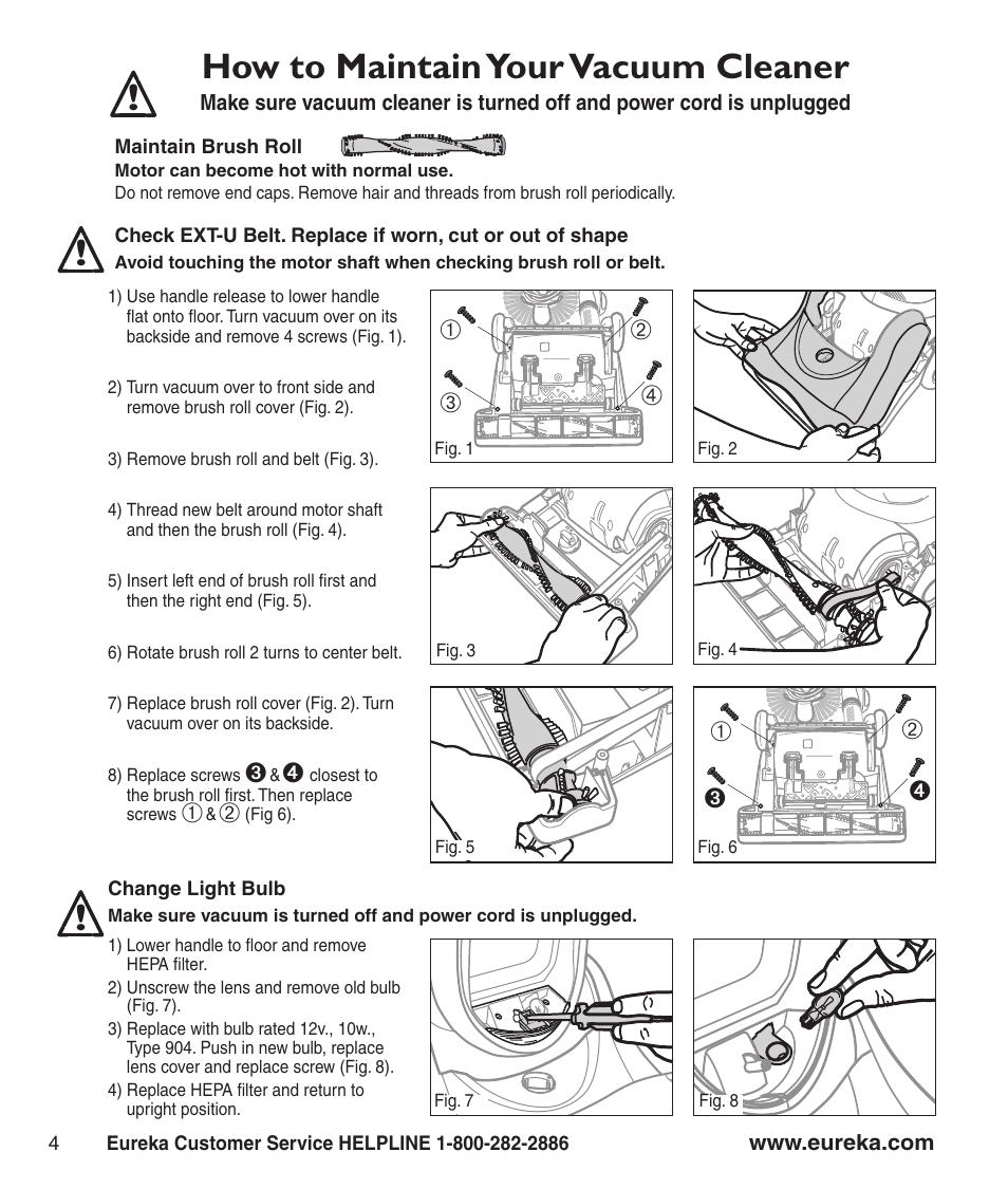 How to maintain your vacuum cleaner | Eureka 8810-8849 SERIES User Manual | Page 6 / 8