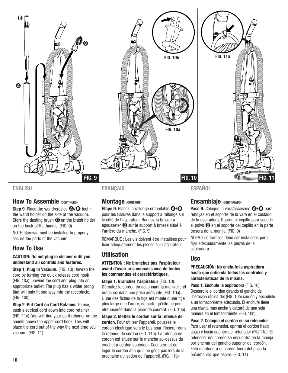 Montage, Utilisation, Ensamblaje | How to assemble, How to use | Eureka 4700 User Manual | Page 10 / 28