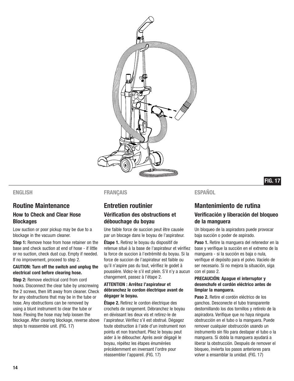 Routine maintenance, Entretien routinier, Mantenimiento de rutina | Eureka 4700 User Manual | Page 14 / 28