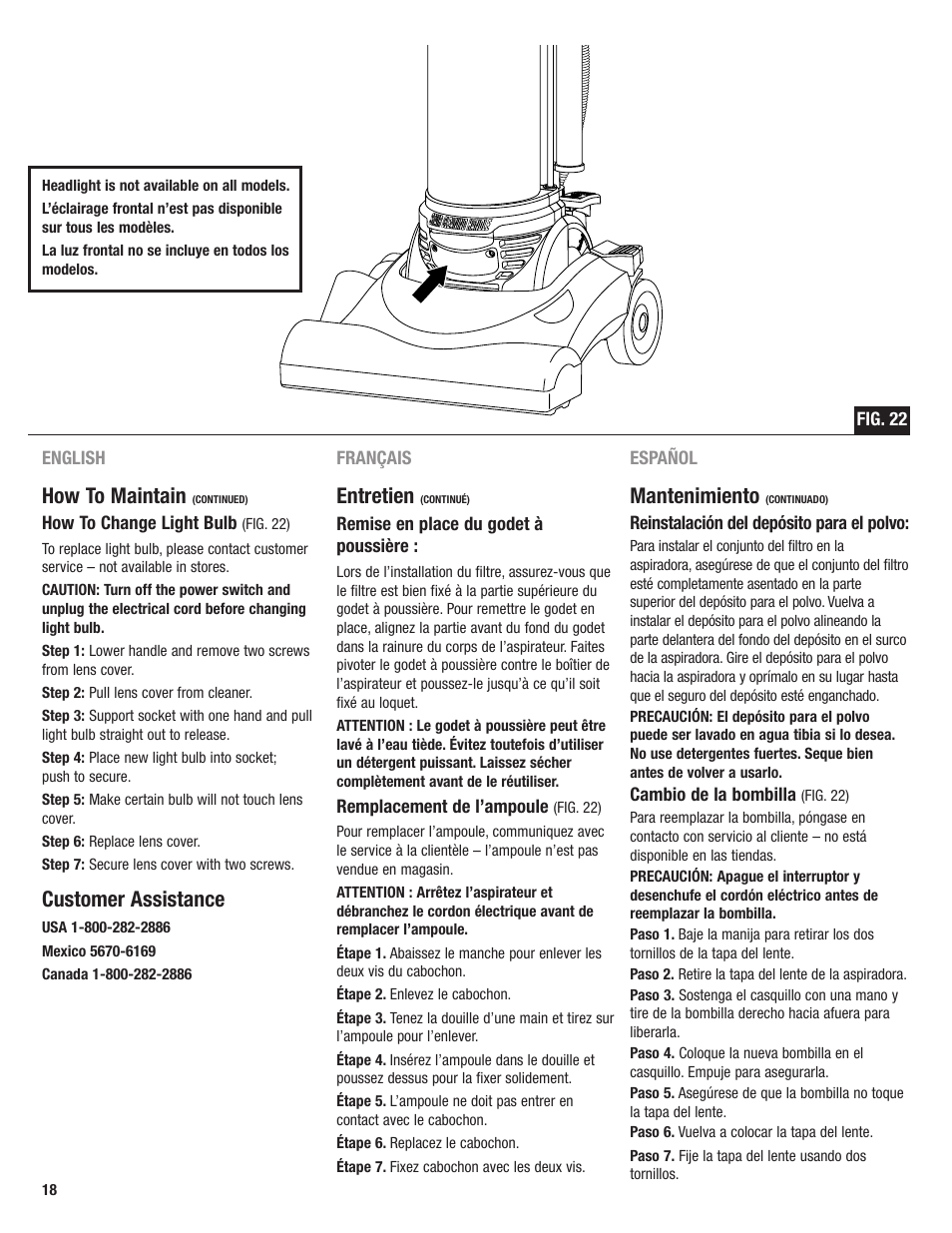 How to maintain, Customer assistance, Entretien | Mantenimiento | Eureka 4700 User Manual | Page 18 / 28