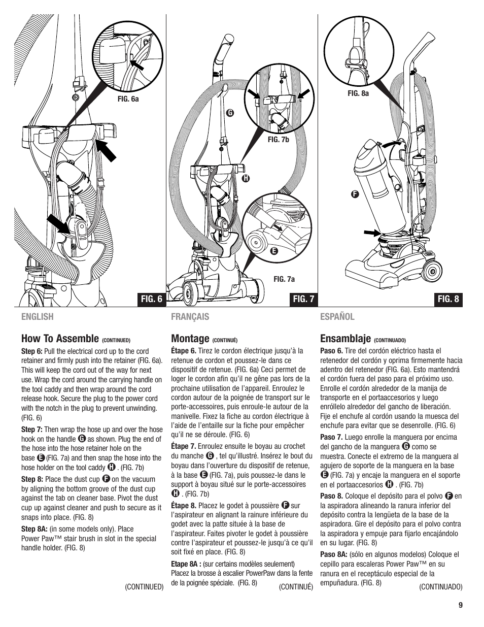 How to assemble, Montage, Ensamblaje | Eureka 4700 User Manual | Page 9 / 28