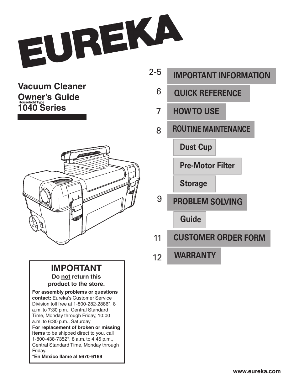 Eureka 1040 Series User Manual | 12 pages