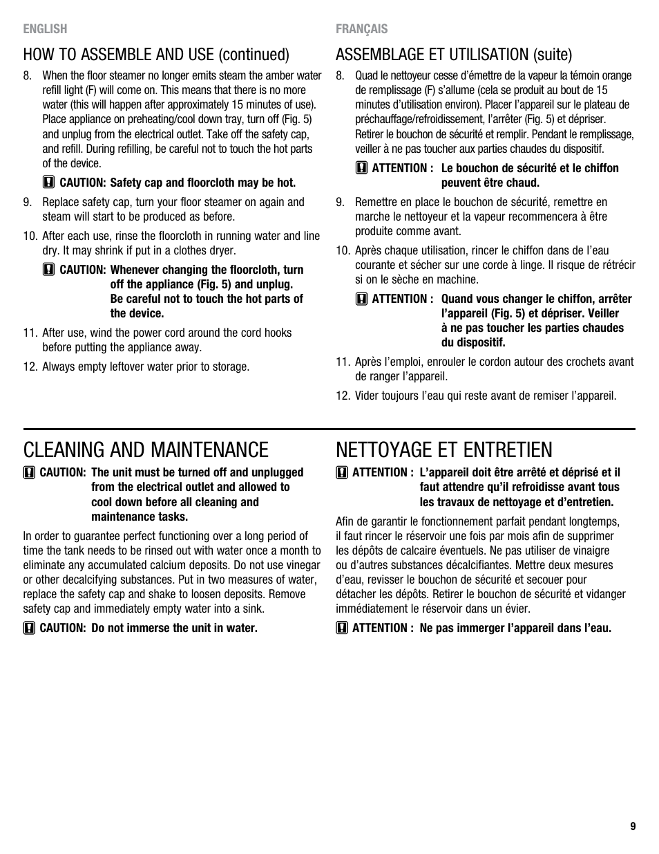 Cleaning and maintenance, Nettoyage et entretien | Eureka 313A User Manual | Page 9 / 20