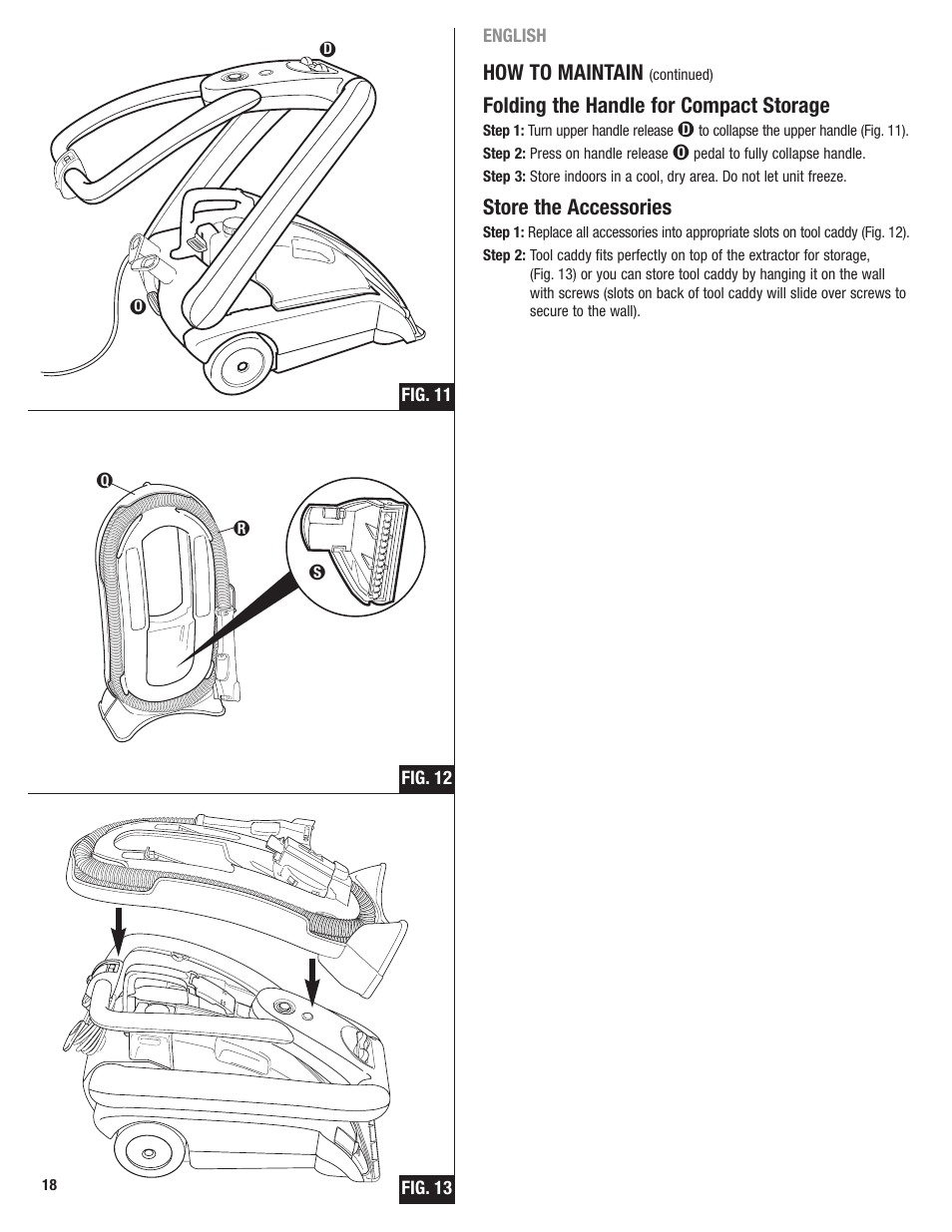 How to maintain, Folding the handle for compact storage, Store the accessories | Eureka 2590 User Manual | Page 18 / 28