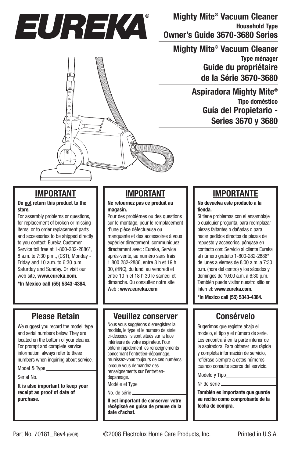 Eureka 3670 SERIES User Manual | 23 pages