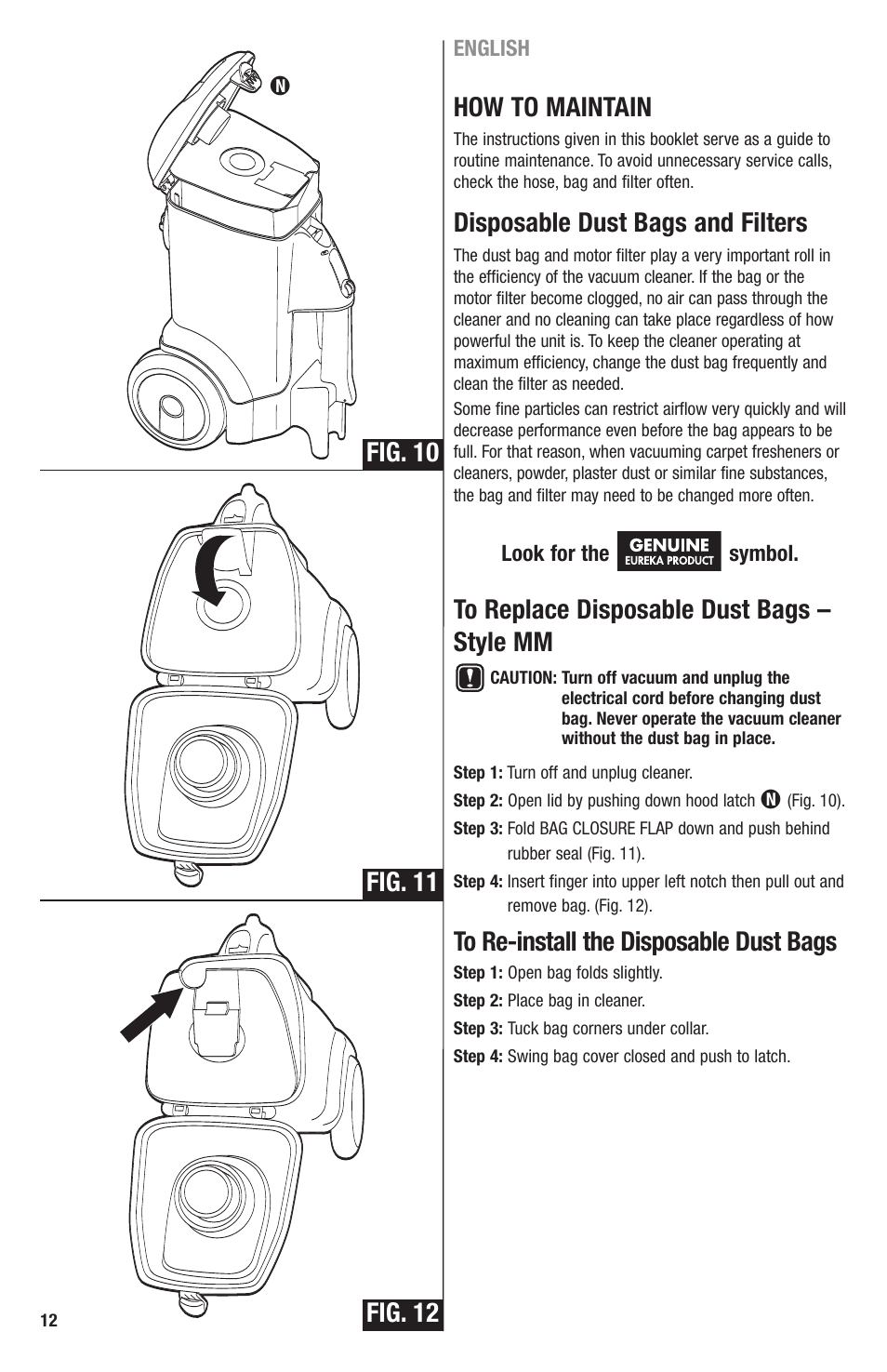 How to maintain, Disposable dust bags and filters | Eureka 3670 SERIES User Manual | Page 12 / 23