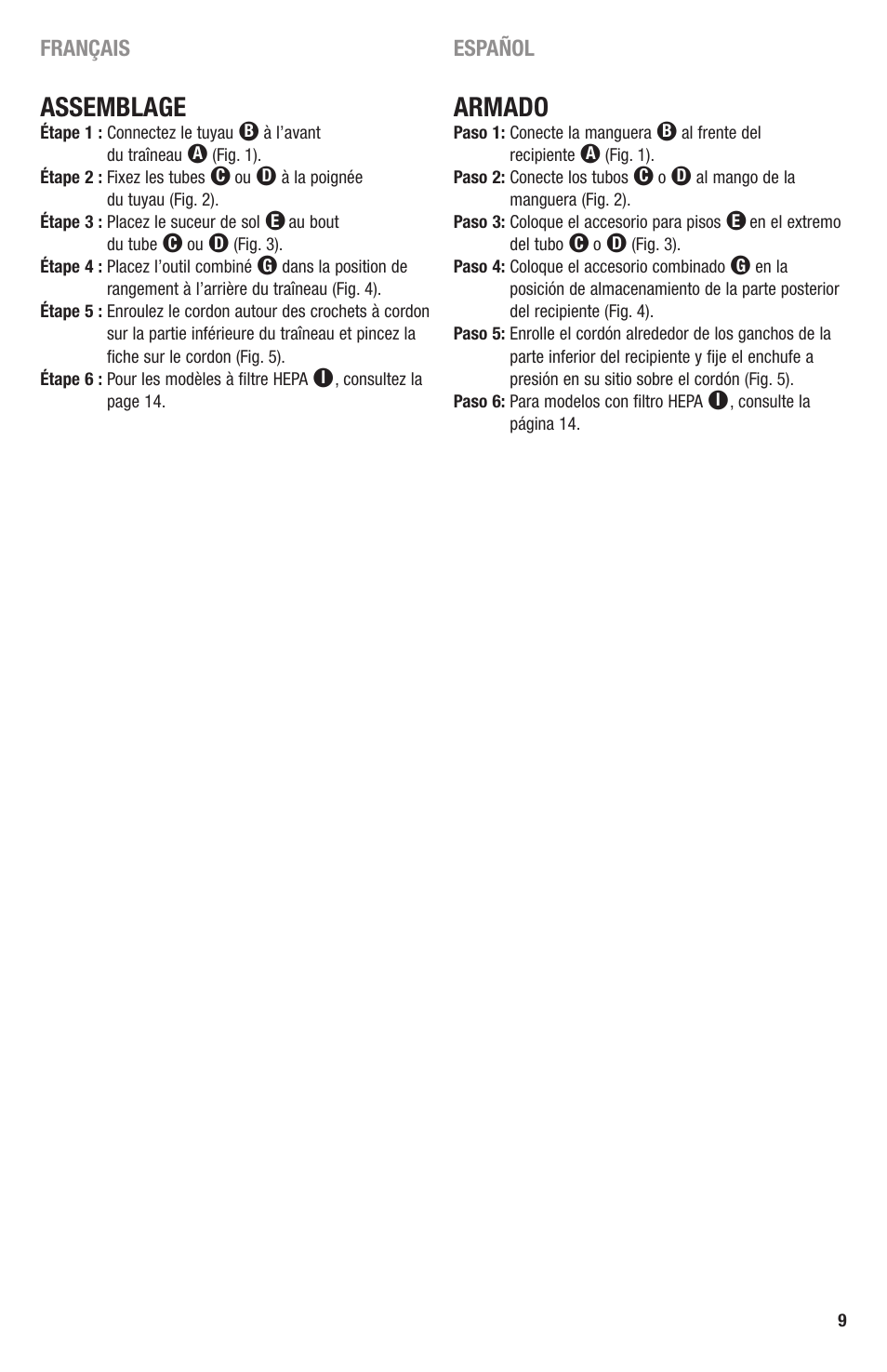 Assemblage, Armado | Eureka 3670 SERIES User Manual | Page 9 / 23