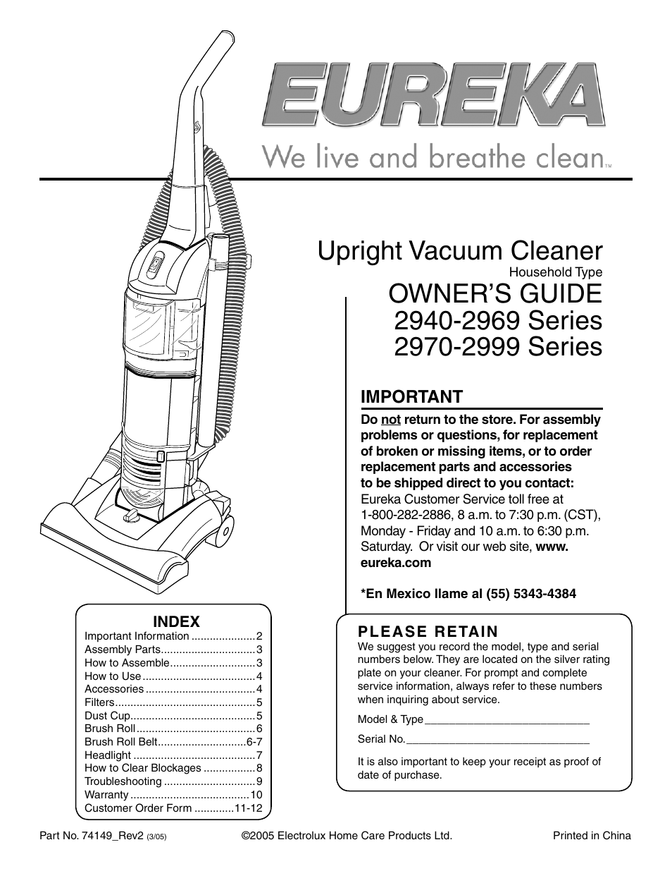 Eureka 2940 User Manual | 12 pages